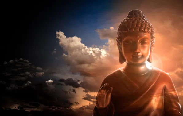 Picture calm, clouds, decoration, buddha, bronze, buddhism, culture, buddah