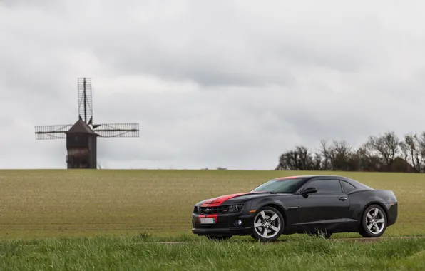 Picture Chevrolet, Camaro, Red, Black, Stripes