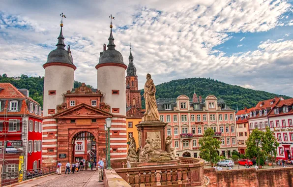 Bridge, building, home, gate, Germany, statue, Germany, Old bridge