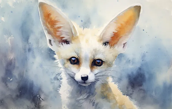 Look, portrait, watercolor, Fox, painting, face, Fenech, Fenech