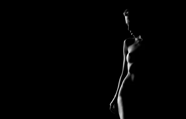 Black&white, black & white, girl, nude, shadows, curves, dark background, Katia Martin