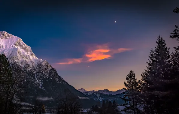 The sky, trees, mountains, Germany, Bayern, Alps, Germany, Bavaria