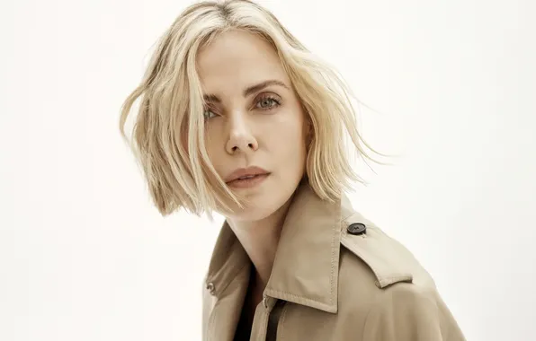 Look, Charlize Theron, model, portrait, actress, blonde, white background, beauty
