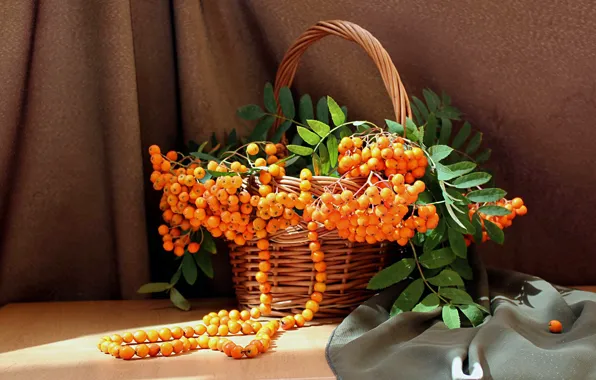 Picture berries, basket, beads, still life, Rowan