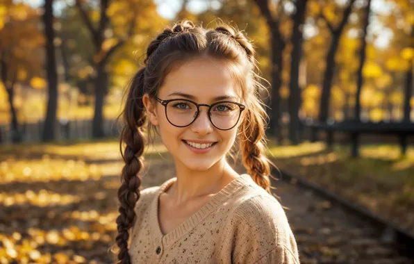 Eyes, look, girl, smile, portrait, brunette, glasses, beautiful