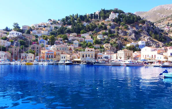 Picture sea, the city, Greece, Greece, Symi