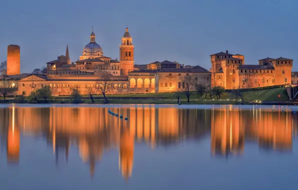 Lights, reflection, Italy, Lombardy, Mantua