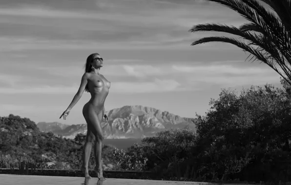Chest, girl, landscape, nature, pose, model, naked, body