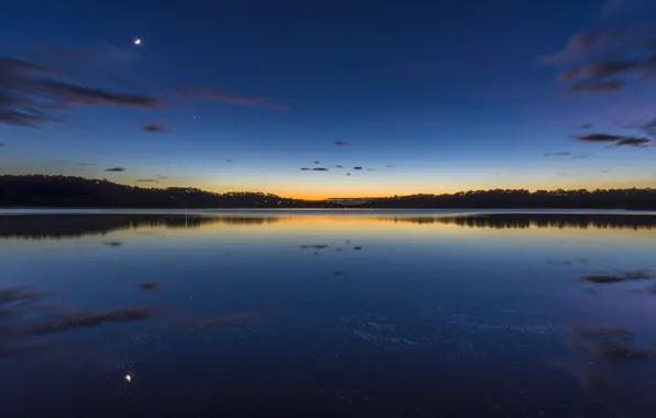 Picture clouds, a month, Lake, horizon, twilight, star