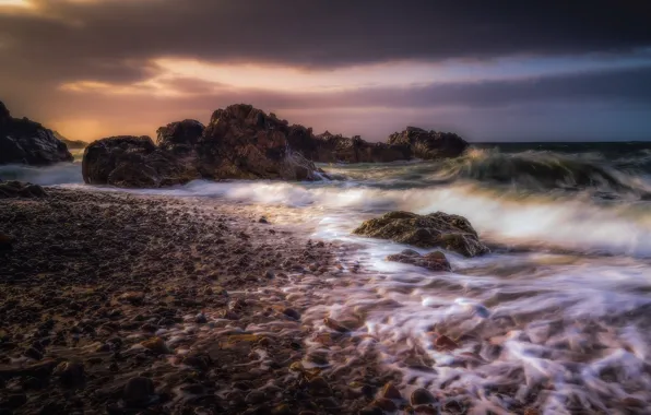 Picture wave, stones, rocks, coast, Scotland, Scotland, Portknockie, Morayshire