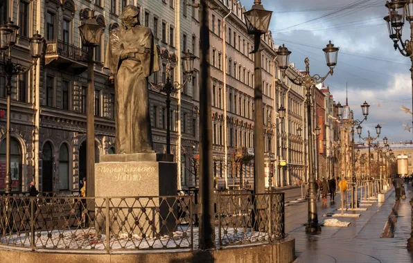 Picture street, Peter, lights, Saint Petersburg, statue, SPb, St. Petersburg