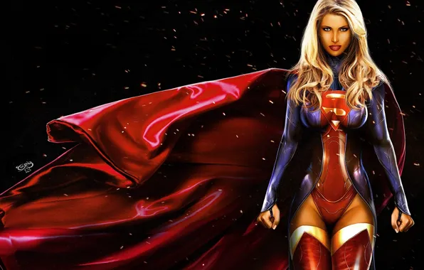 Girl, sparks, costume, cloak, Supergirl