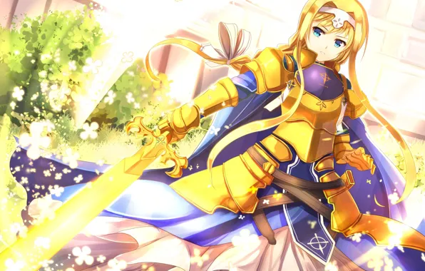 Flowers, Girl, Armor, Sword, Underworld, Art, Sword Art Online, SAO