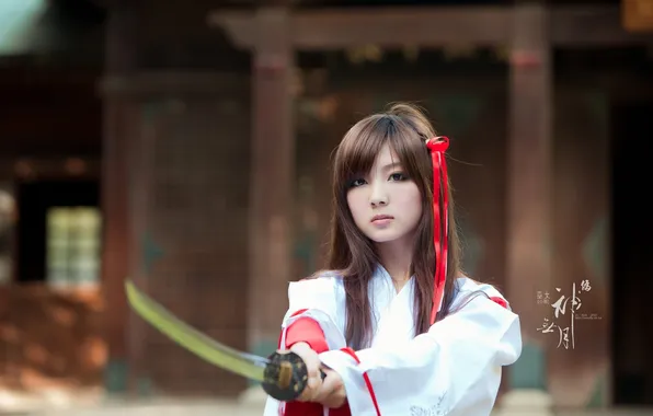 Picture girl, Japanese, sword