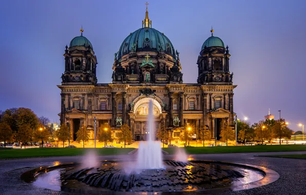 Picture the evening, Germany, fountain, Germany, Berlin, Berlin, Berlin Cathedral, The Berliner Dom