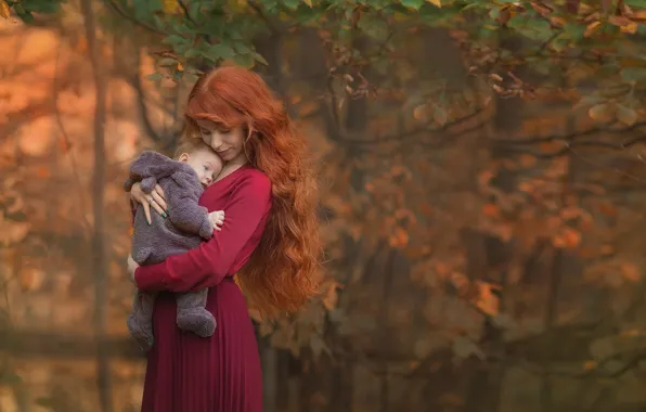 Picture nature, woman, baby, red, mom, child, mother, Chudak Irena