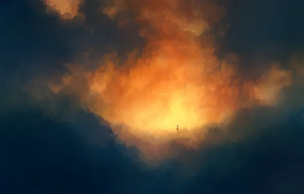 Clouds, sunset, surrealism, girl
