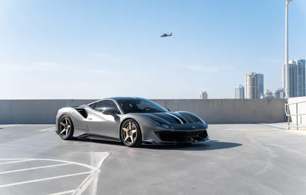 Ferrari, Grey, Side, Parking, Ferrari 488, 488 Pista, Ferrari 488 Track