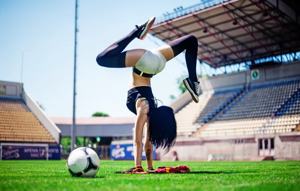 Picture football, ball, pose, female, workout, yoga