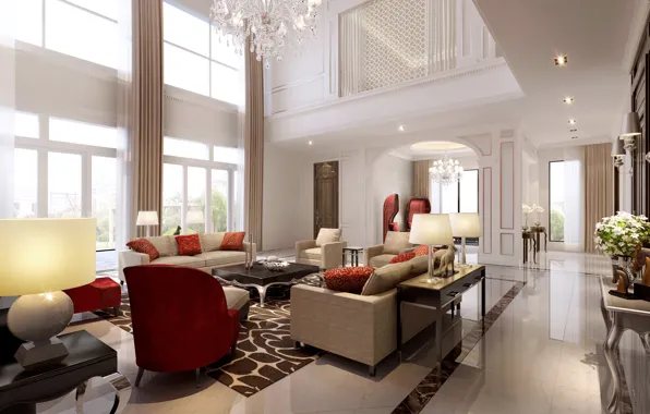 Picture villa, luxury, white living room