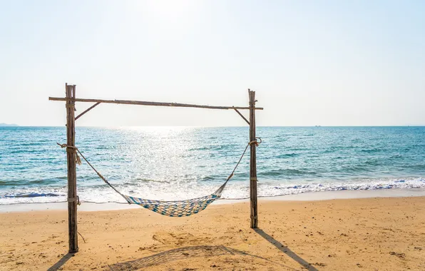 Sand, sea, wave, beach, summer, the sky, shore, hammock