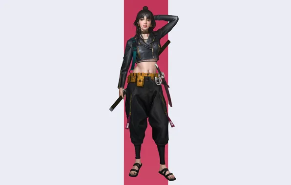 Girl, Minimalism, Style, Girl, Background, Weapons, Brunette, Art