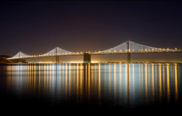 Picture water, light, night, bridge, the city, reflection, lighting, CA