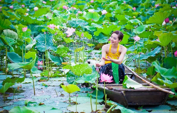 Girl, nature, boat, Lily