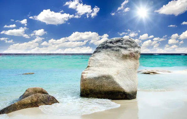 Picture sea, the sky, clouds, stones, coast, sky, sea, coast