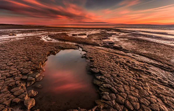 Picture sea, the sky, clouds, sunset, rocks, tide