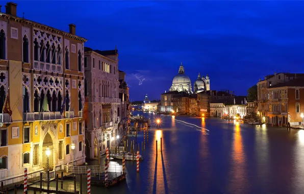 The sky, night, lights, home, Italy, Venice, Cathedral, channel