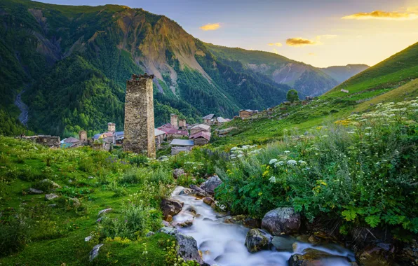 Stream, stones, Georgia, Upper Svaneti, Adishi