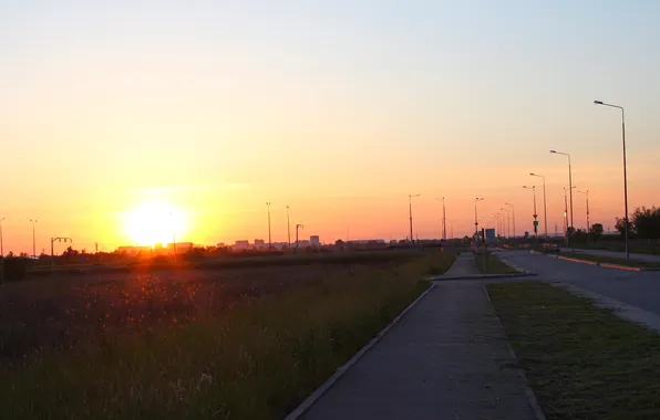 Picture road, summer, the sky, the sun, sunset, building, home, the evening