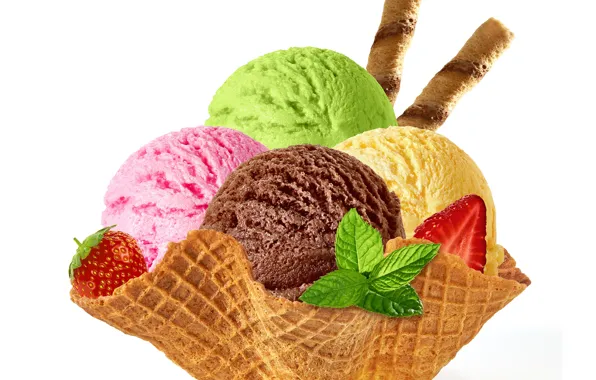 Balls, strawberry, ice cream, waffles, sweet