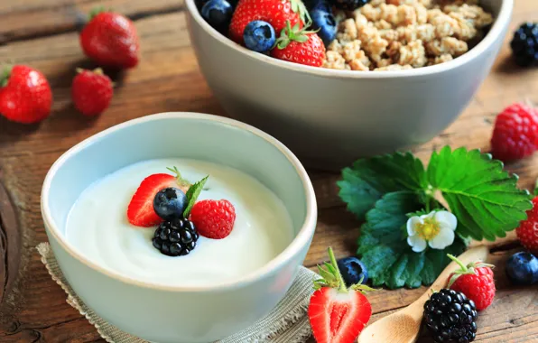 Berries, Breakfast, cereal, yogurt