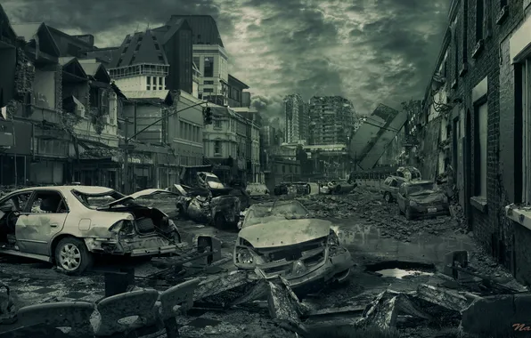 Machine, clouds, the city, Apocalypse, destruction, the ruins