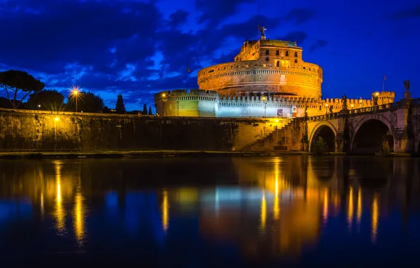 Night, lights, Rome, Italy, Castel Sant'angelo