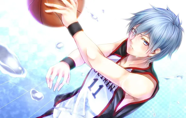 The ball, drop, athlete, blue eyes, player, basketball player, wristband, Kuroko Tetsuya