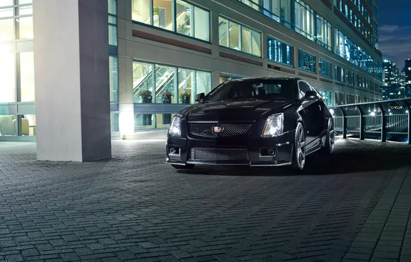 Night, the city, black, Cadillac, black, CTS-V, Cadillac