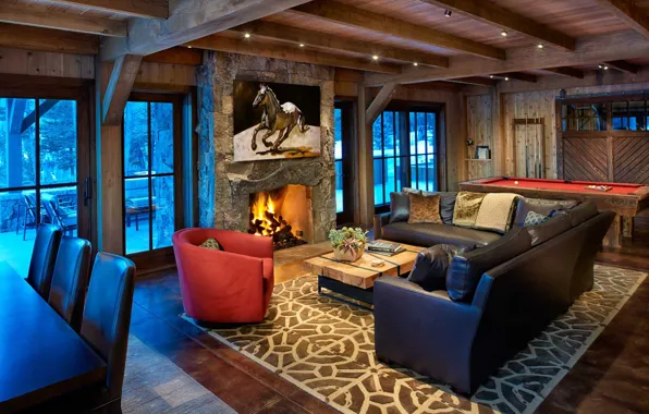 Interior, Billiards, fireplace, living room