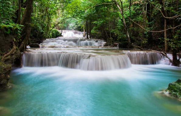 Landscape, river, rocks, waterfall, summer, forest, river, landscape