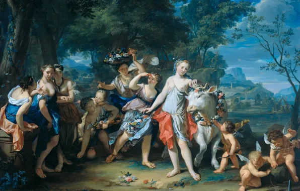 Trees, oil, picture, The Rape Of Europa, mythology, Nicholas Verkolje