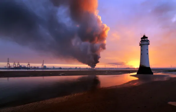 Picture sunset, fire, lighthouse