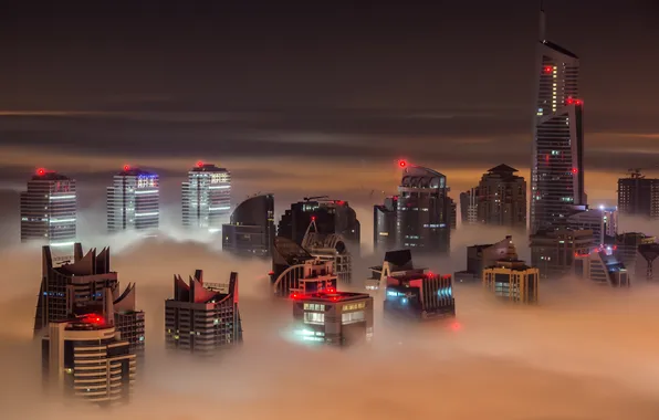 Dubai, Fog, Jumeirah Lake Tower