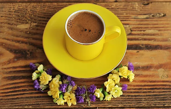 Flowers, coffee, Cup, saucer