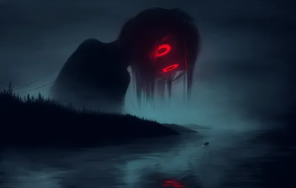 Hopelessness, fog, river, loneliness, boat, monster, Ghost, horror