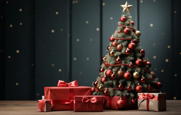 Balls, lights, box, gift, Shine, Christmas, gifts, New year