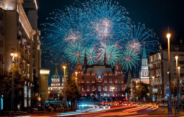 Road, building, home, lights, Moscow, tower, Russia, night city