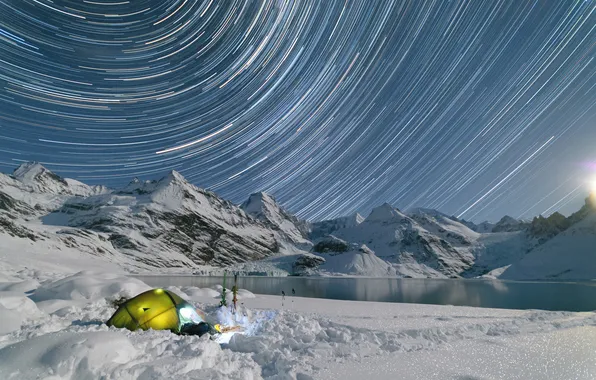 Water, snow, mountains, ski, excerpt, tent