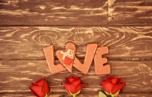 Love, flowers, red, letters, background, the inscription, Board, roses